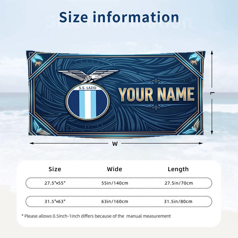Custom Text Beach Towel, Soft Absorbent Swimming Multi-use TowelLazio FC