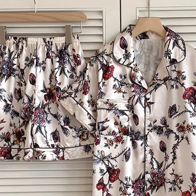 Kinesisk Klassisk Tuschmålning Blommönster Dam Pyjamas Elegant Gammal Stil Estetiska Nattkläder Sommar Lounges