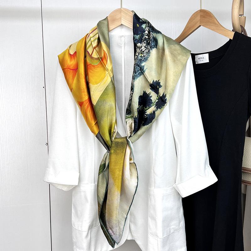 Elegant Temperament Fresh Plant Silk Scarf Shawl Silk Scarf Women'S Square Scarf Silk Women'S Mulberry Silk Silk Scarf Shawl
