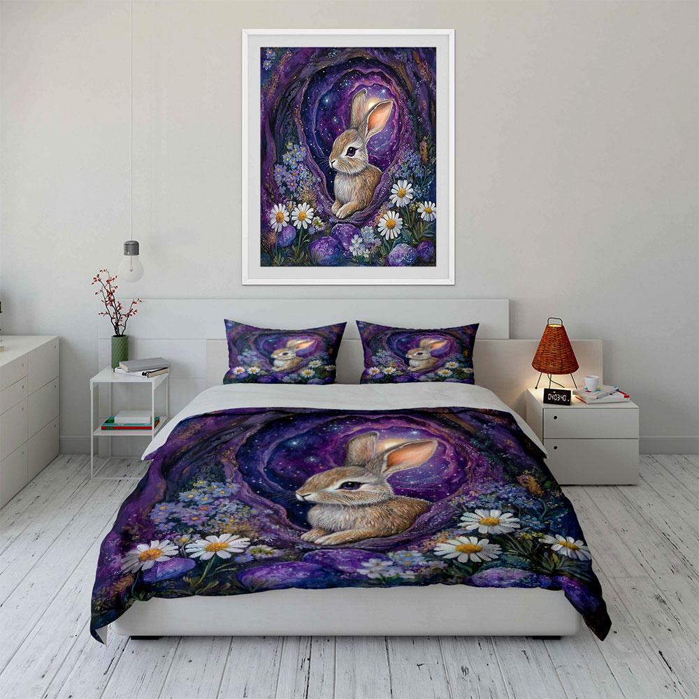 Mystical Rabbit Art Decor Set Bedding Set with 1 Duvet Cover 2 Pillowcases Single Double King Queen, Gift