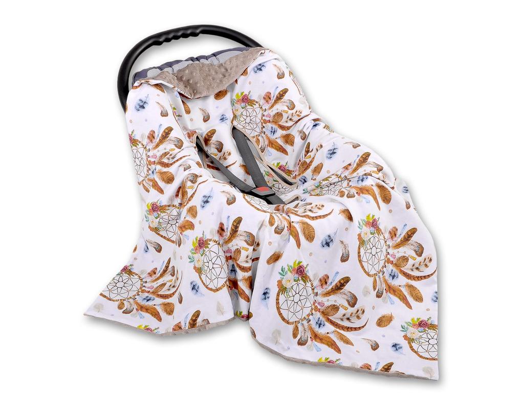 Large baby wrap for stroller carrier seat, double-sided - dream catchers white/ash brown