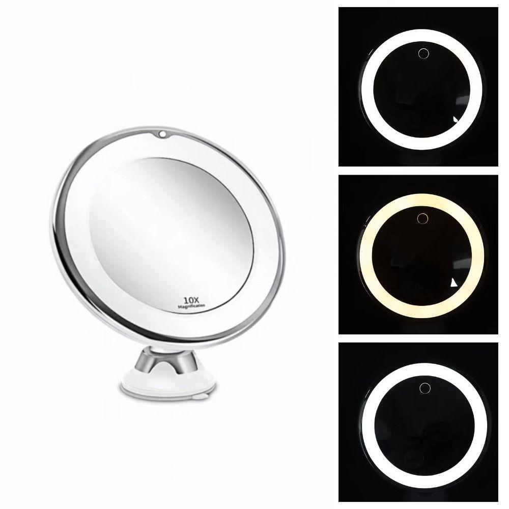 Flexible 10x Magnifying LED Light Desktop Mirror 3 Color Lighting Modes Cosmetic Mirrors  Dorm