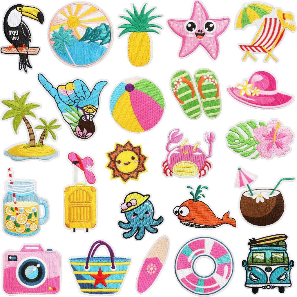 Cabin Embroidery Cloth Sticker Hawaii Travel Decoration Patch Sticker Yay Tree Pineapple Computer Embroidery Patch Flamingo
