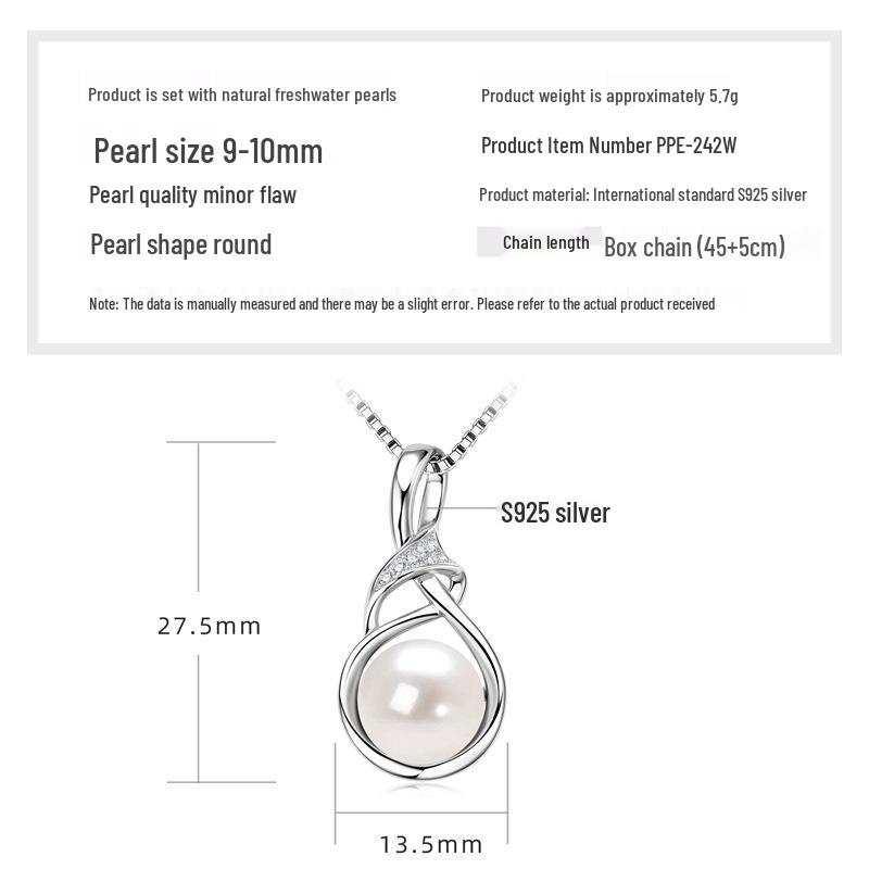 Freshwater Pearl & Diamond-Set Silver Pendant Necklace for Women
