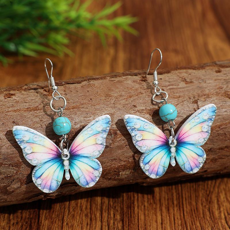 Fashion Gradient Color Butterfly Earrings Fresh Forest Vibe Dangle Earrings Niche Retro Design Stylish Ear Jewelry For Women
