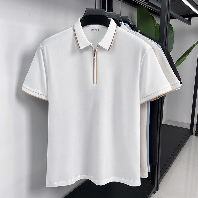 Firstview Men s Linen Blend Color-block Zip Polo Shirt FX1160 4XL/58