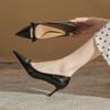62603 [sheepskin] High Heels Women's Thin Heels 2025 New Pointed Patent Leather Light Mouth Bow Single Shoes