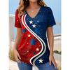 American Independence Day Women's T Shirt Color Block Print Graphic Flag Stylish Classic Casual Short Sleeve V Neck Regular Tops Daily Red