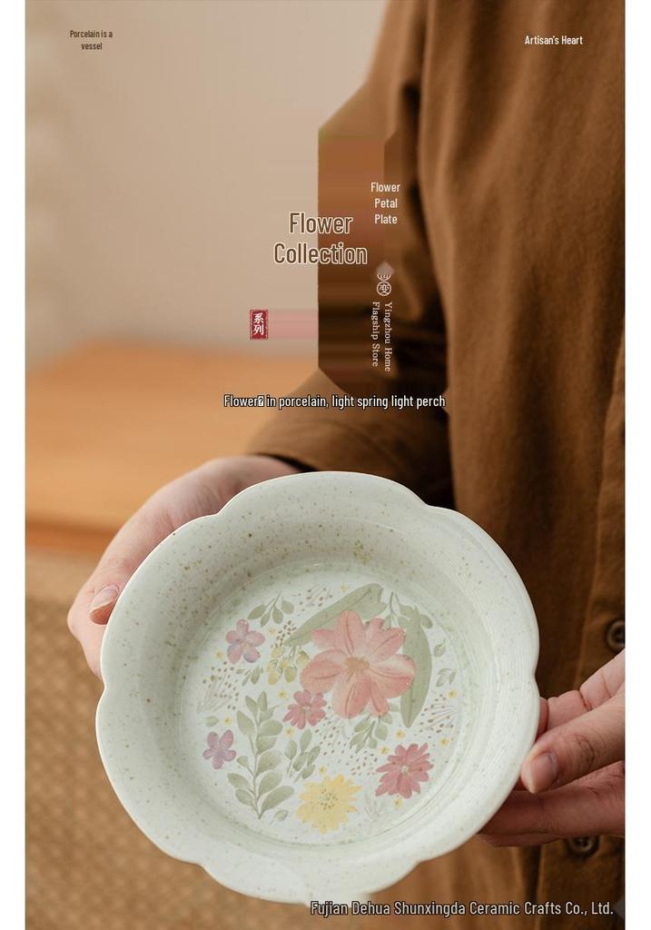 Light Luxury Chinese Blooming Flowers Ceramic Dessert and Pastry Plate - Fresh Afternoon Tea Tableware