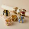 Acrylic Square Pattern Bangle for Women Elastic Rope Splicing Bracelet Geometric Irregular Wide Jewelry Gift
