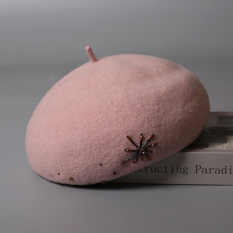 Hat Women's Hat Felt Hat Pure Wool Soft Beret Women's Autumn and Winter Fashion Show Face Small Black Bud Hat