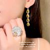 Canary Tourmaline Teardrop Jewel Y Necklace, Cinderella Plated 18K Gold, Twilight Yellow Water Drop Zircon Earrings