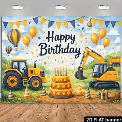 2D Yellow Engineering Vehicle Kids Boys Birthday 2D Flat Photography Backdrop