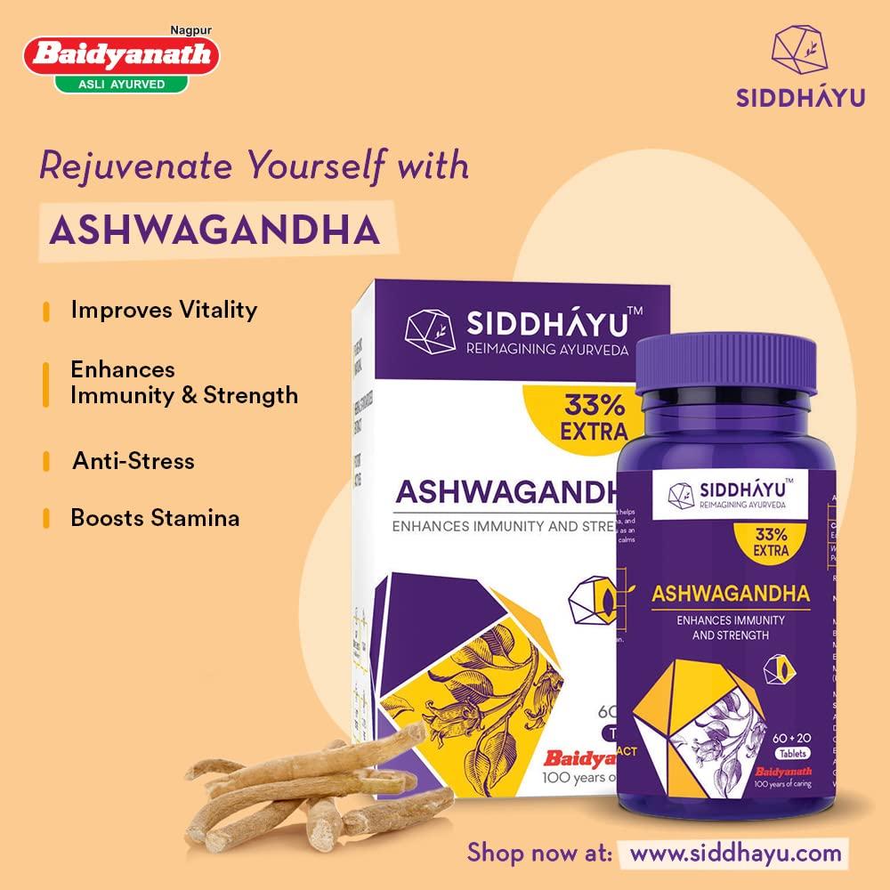 Siddhayu Ashwagandha  60 + 20 Tablets X Pack of 2 | Natural Immunity Booster for Strength, Energy and Mind-Body Rejuvenation