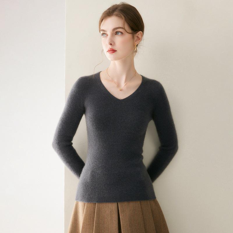 2026 Le Ka Sha Women's 100% Pure Cashmere Striped V-Neck Long Sleeve Knit Pullover