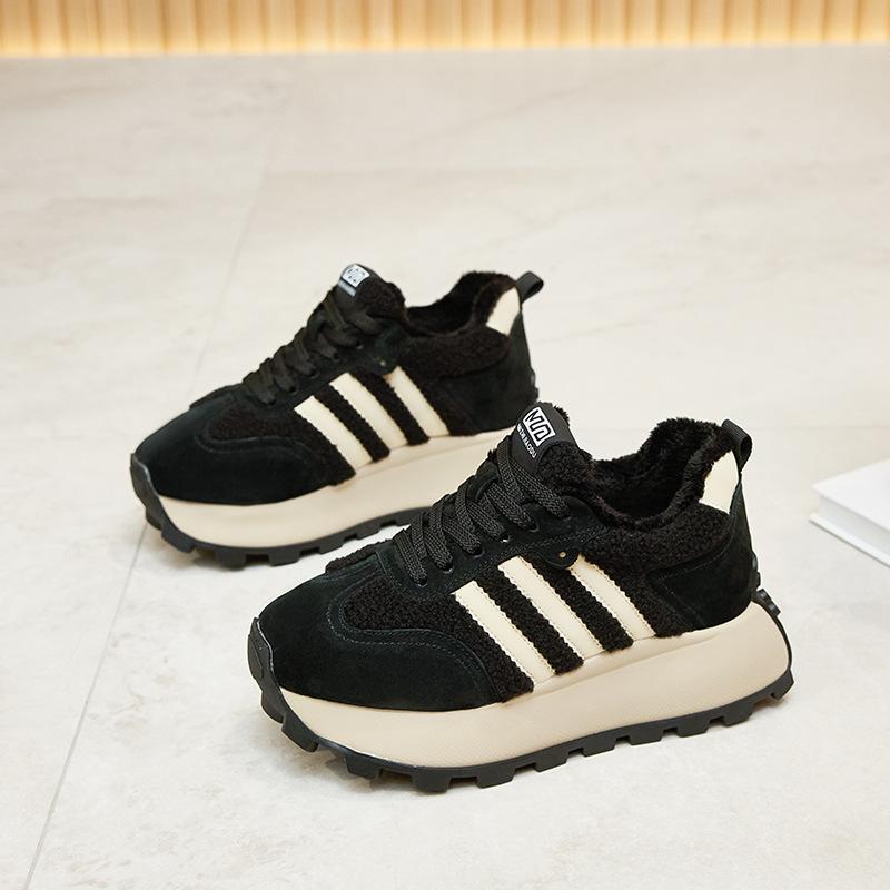 

Спортивная обувь из овечьей шерсти, новая обувь Форреста Гампа, женская модная трендовая повседневная обувь для пап, универсальная обувь на толстой подошве, увеличивающая рост, немецкая тренировочная обувь 40 чёрный