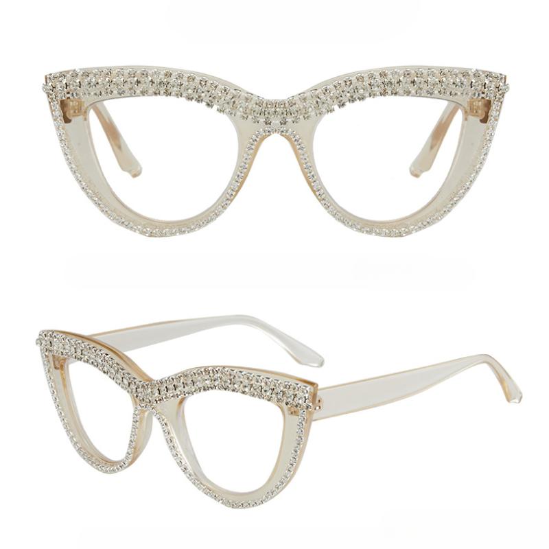 Men Anti Blue Light Far Sight Eyeglasses Cat Eye Diamond Studded Reading Glasses Women Presbyopia Glasses