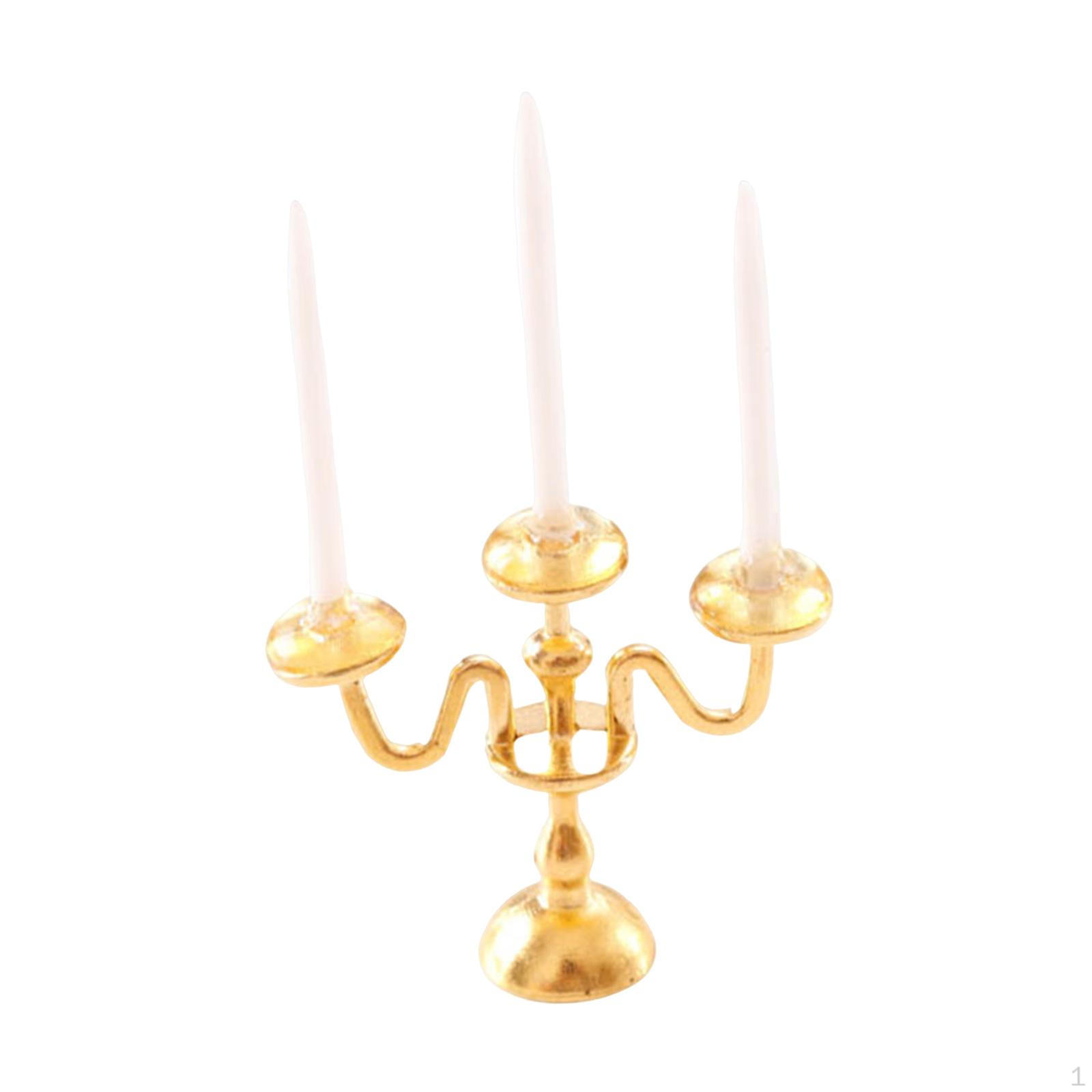 

1/12 Dollhouse Candle Holder Doll House Candlestick Ornament Cute Miniature Model for Cabinet Table Gold and White