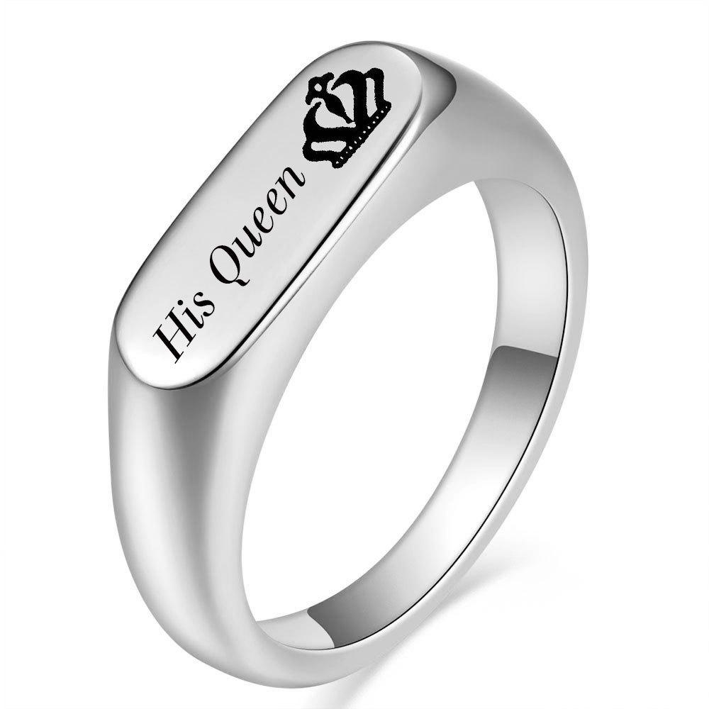 Oval 15MM Laser Engraved  Her King, His Queen  Couple Crown Rings Size 5