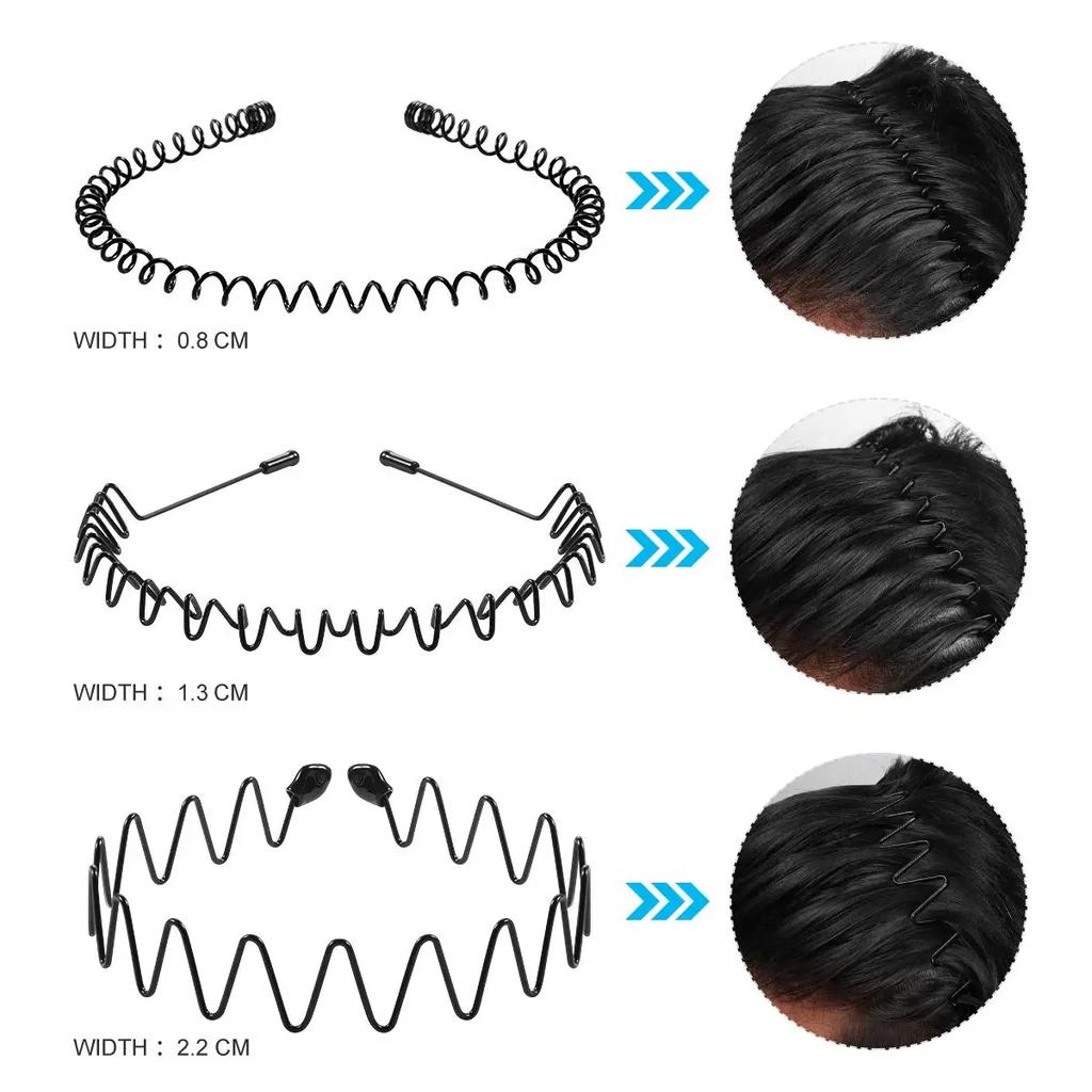 Unisex Schwarze Elastische Rutschfeste Einfache Metall-Stirnbänder Für Männer Frauen Welliges Haarband Feder Haarreif Mode Haarschmuck