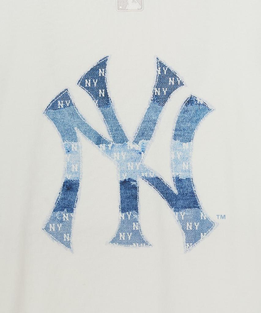 Emelbi Vintage Denim-Like Monogram Big Lux Oversized Short Sleeve T-Shirt Ny (Cream)