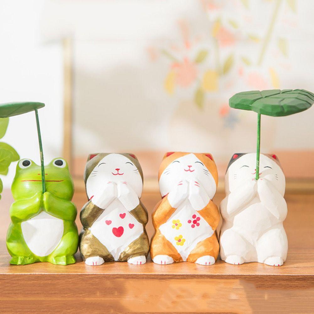 

Твердый Деревянный Резьба По Дереву Кошка Орнамент Маленькая Ручная Гравировка Лягушка Украшения Украшения Для Дома