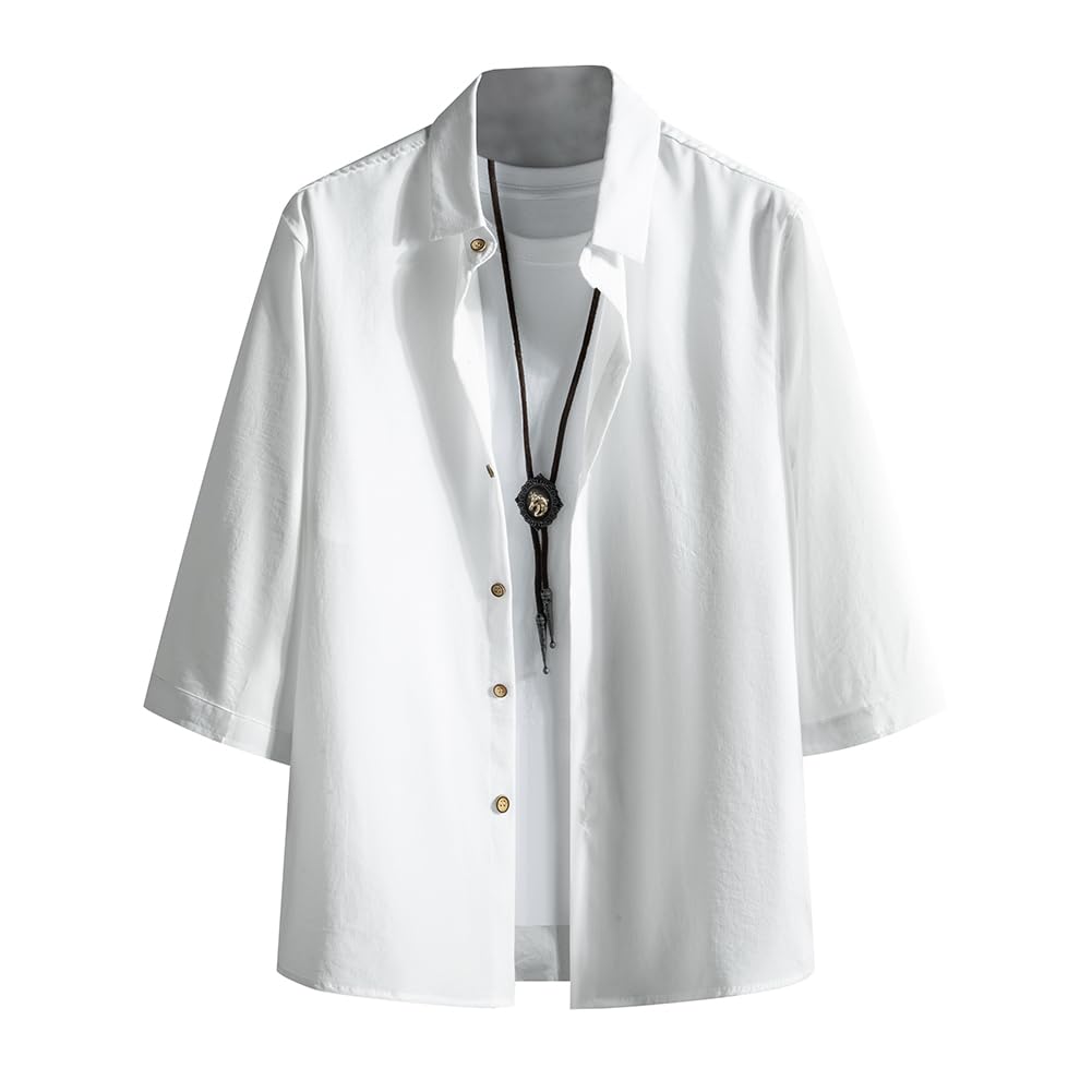 

летние короткие свободные больших размеров [FUZHIHUA] Мужские рубашки, рукава 3/4, рукава, однотонные, простые, топы, посадка, повседневные, стильные,