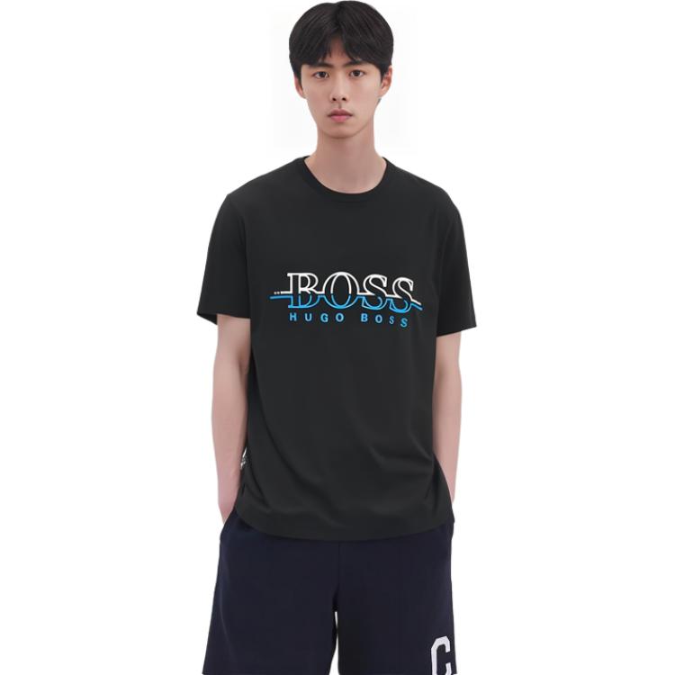HUGO BOSS T-Shirts Men's Black Crew Neck Moderate Straight Fit 50389696-001