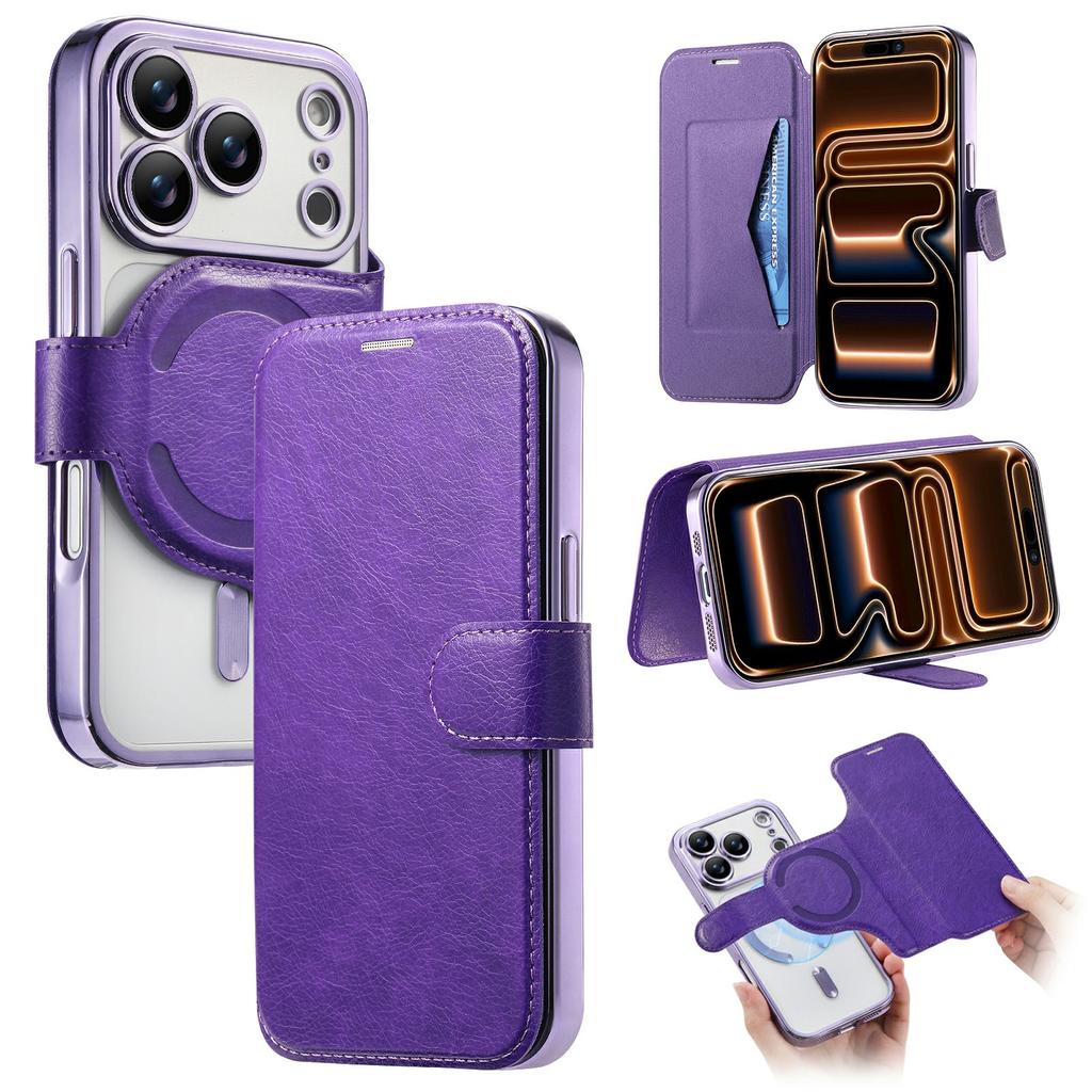 For iPhone 17 Pro Max Case Compatible with MagSafe Detachable Leather Phone Cover with Lens Film
