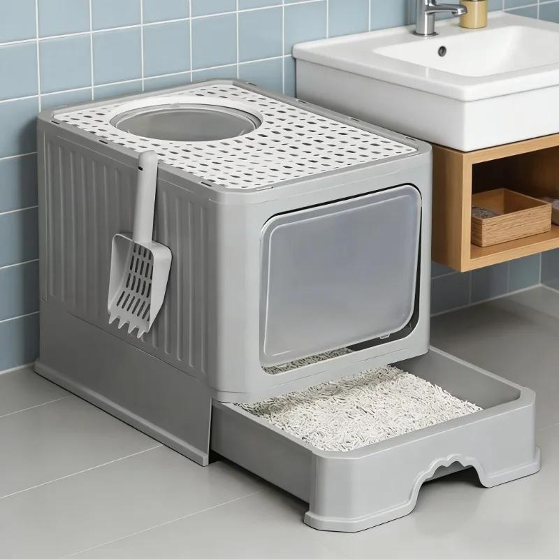 Lettiera per Gatti Completamente Chiusa Anti-Schizzi Tipo Cassetto Extra Large Staccabile Rimozione Odori Toilette per Gatti Domestica Sabbiera Uso Quotidiano