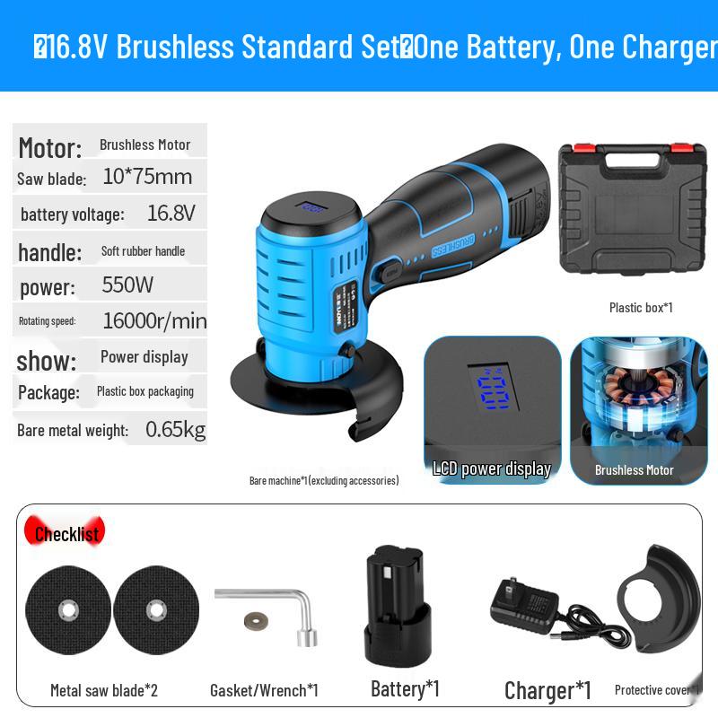 Compact Brushless Lithium Battery Angle Grinder for Home - Electric Micro Grinder for Seam Cleaning and Cutting