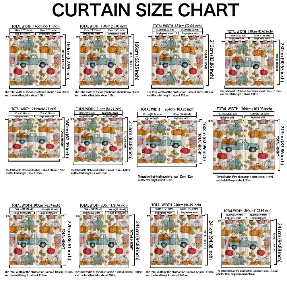 2pcs Vintage Truck Pumpkin Maple Leaf Print Double-sided Curtains for Living Room and Bedroom Light Blocking