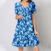 Womens Summer Dress Short Sleeve V Neck Short Dresses Fashion Casual Flowy Boho Ruffle A Line Swing Sundress