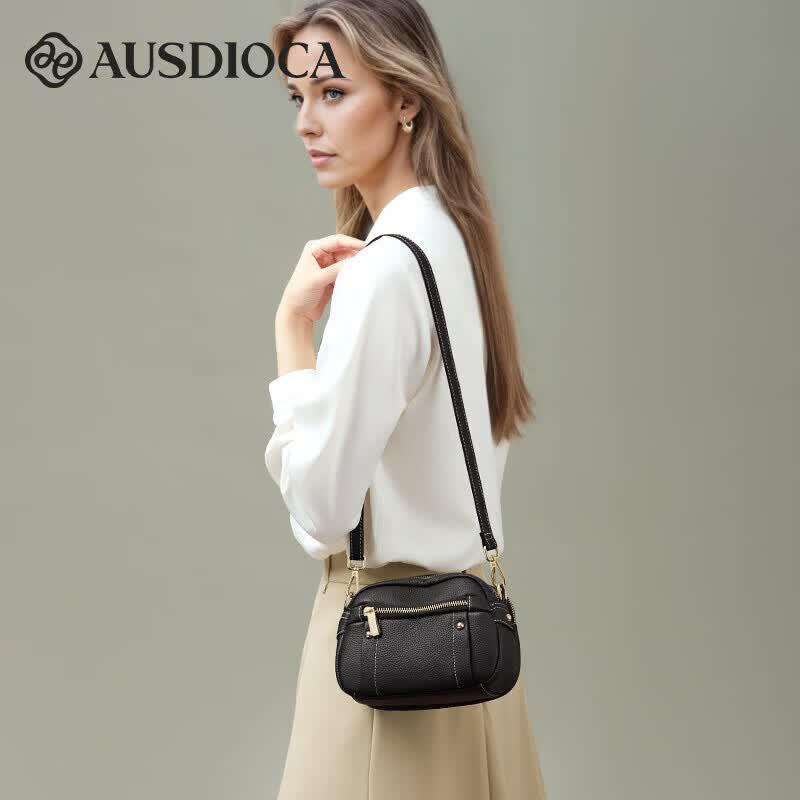 AODIJIA 2026 Genuine Leather Round Crossbody Bag for Women