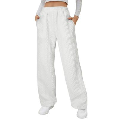 Pantalones de pierna ancha largos, casuales, holgados, con cintura elástica y estampado de color sólido para mujer