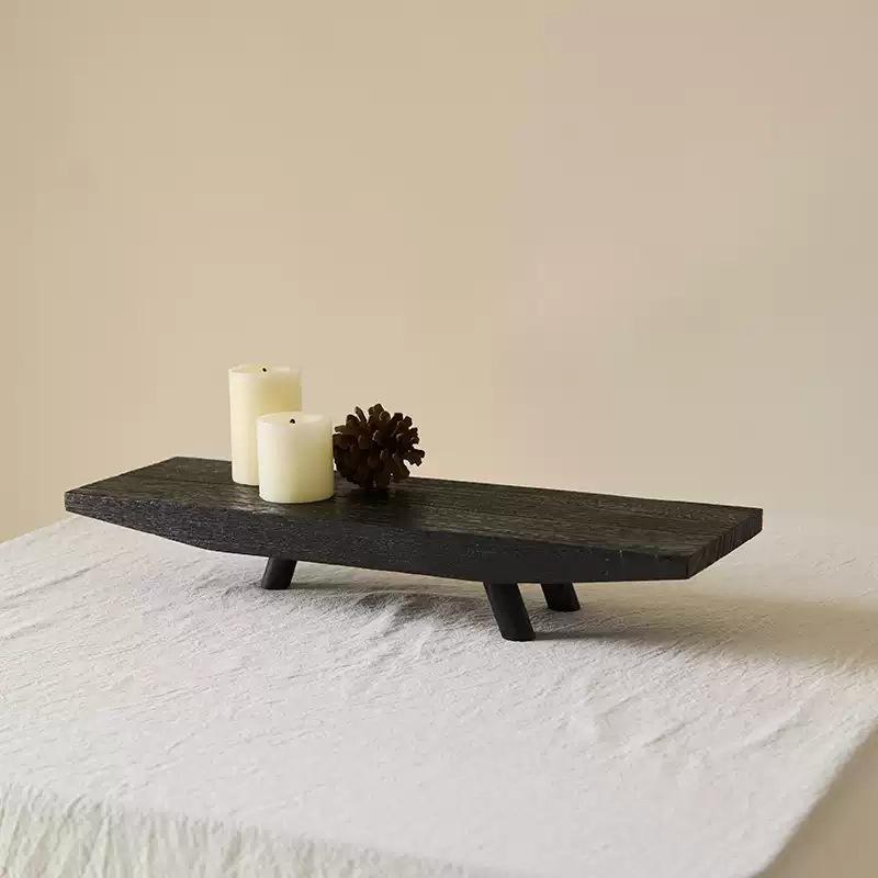 Wabi-sabi Wind Tray Solid Wood Three-leg Wood Grain Ornament Tea Room Bed and Breakfast Bedroom Desktop Home Three-leg Tray