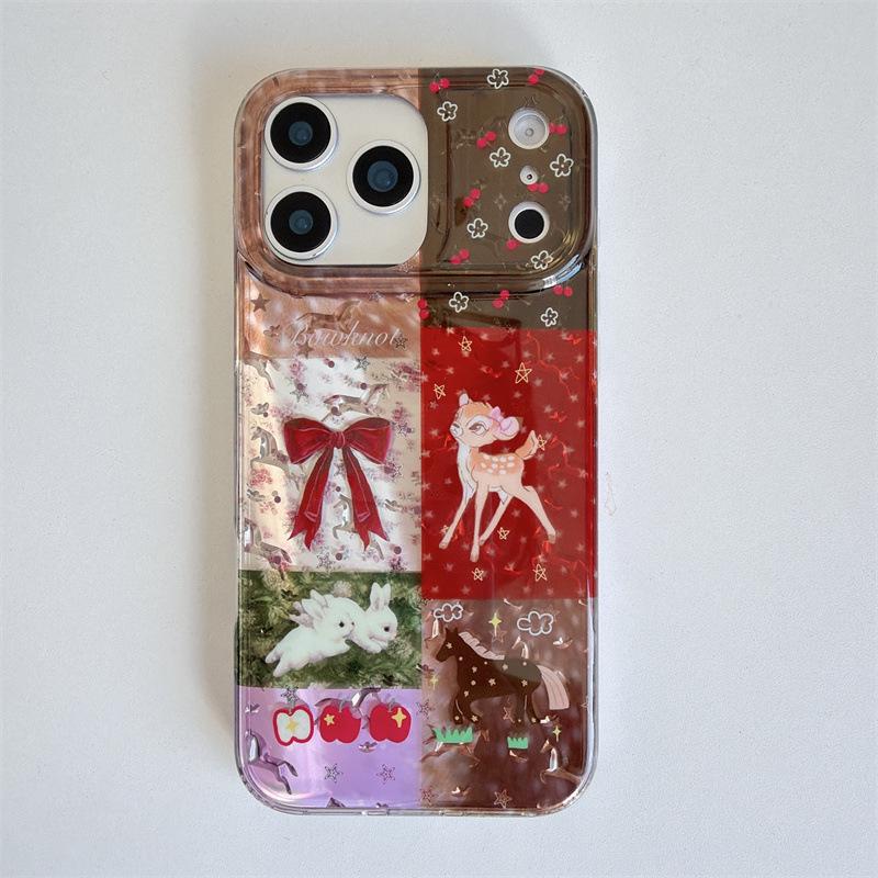 

Cartoon Floral Plaid Deer iPhone 13/14 PROMAX Case Anti-fall iPhone 14 Pro Max