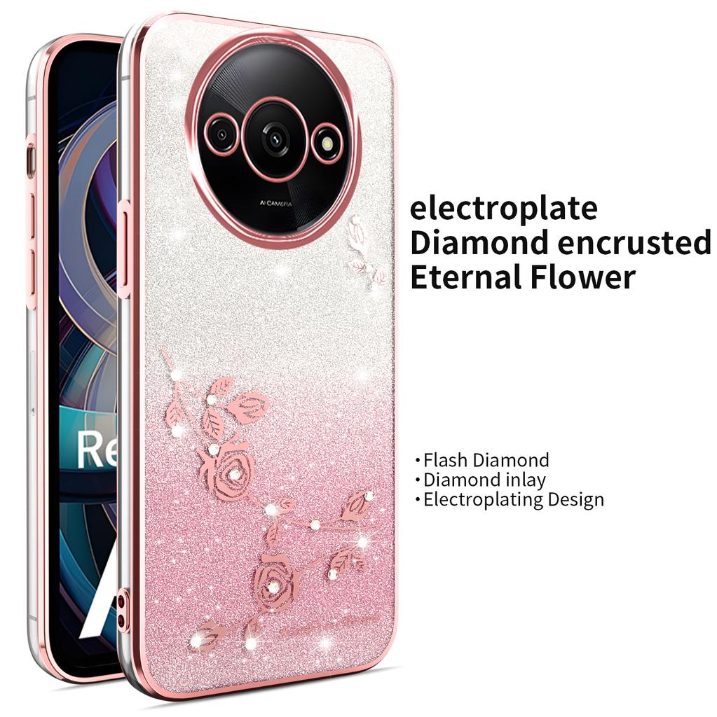 Pouzdro pro Xiaomi Redmi A3 4G/A3x 4G/Poco C61 4G Dragonfly Stojánek TPU Květiny Třpytivé Kryt na telefon