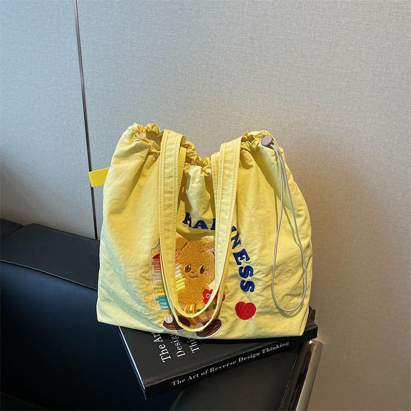 Large Capacity Cloth Bag Women's New Summer Versatile Shoulder Bag Cute Drawstring College Student Class Tote Bag