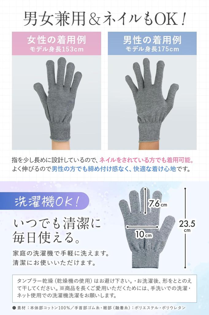 and secure cotton cotton gloves for rough hands and hand care [Safe Japanese-made 100% gloves] 100% (dark charcoal, unisex)