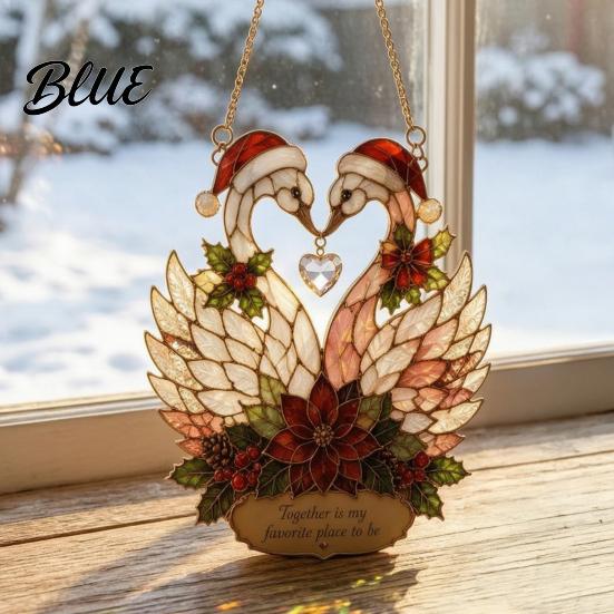 Acrylic Light Catcher Stained Glass Style Swan Pendant Decorative Suncatcher for Window Car Pendant And Christmas Tree Ornament Colorful Reflector,