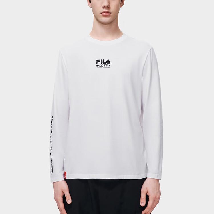 Fila Solid Color Letter Print Crew Neck Pullover Casual Knit Long Sleeve T-Shirt Men Tops White F11M319218F-WT