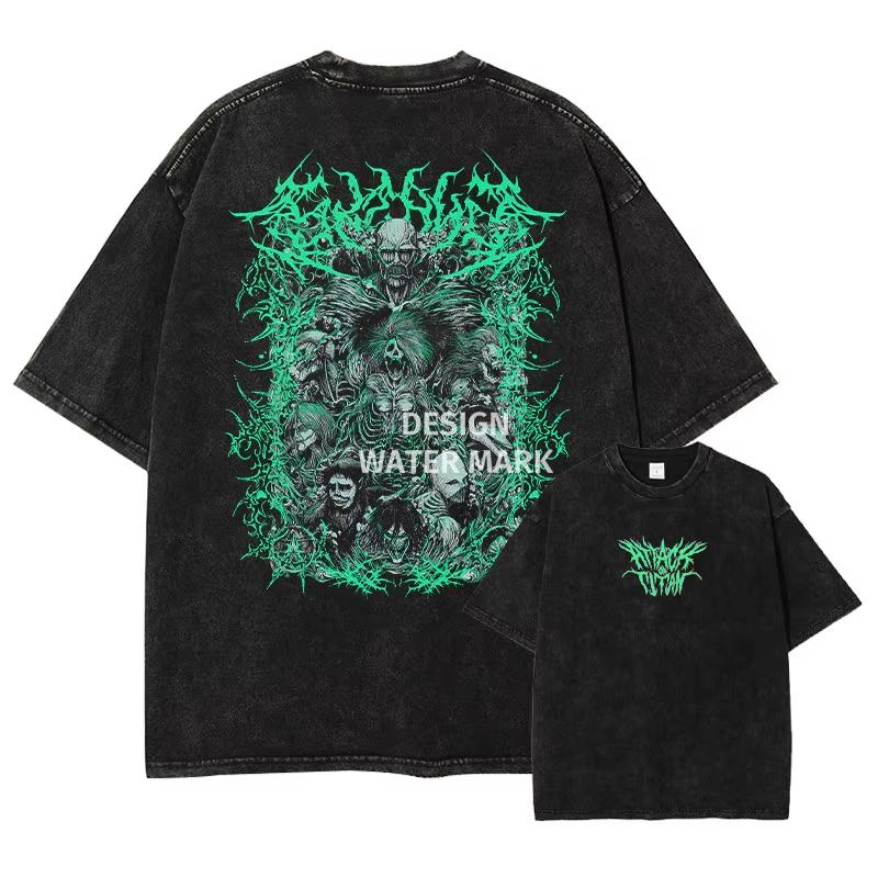 Mikasa T Shirts Vintage Washed Anime AAttack on TTitan Tshirt YK Streetwear Manga Shingeki No Kyojin Tops Tees Ins Yk