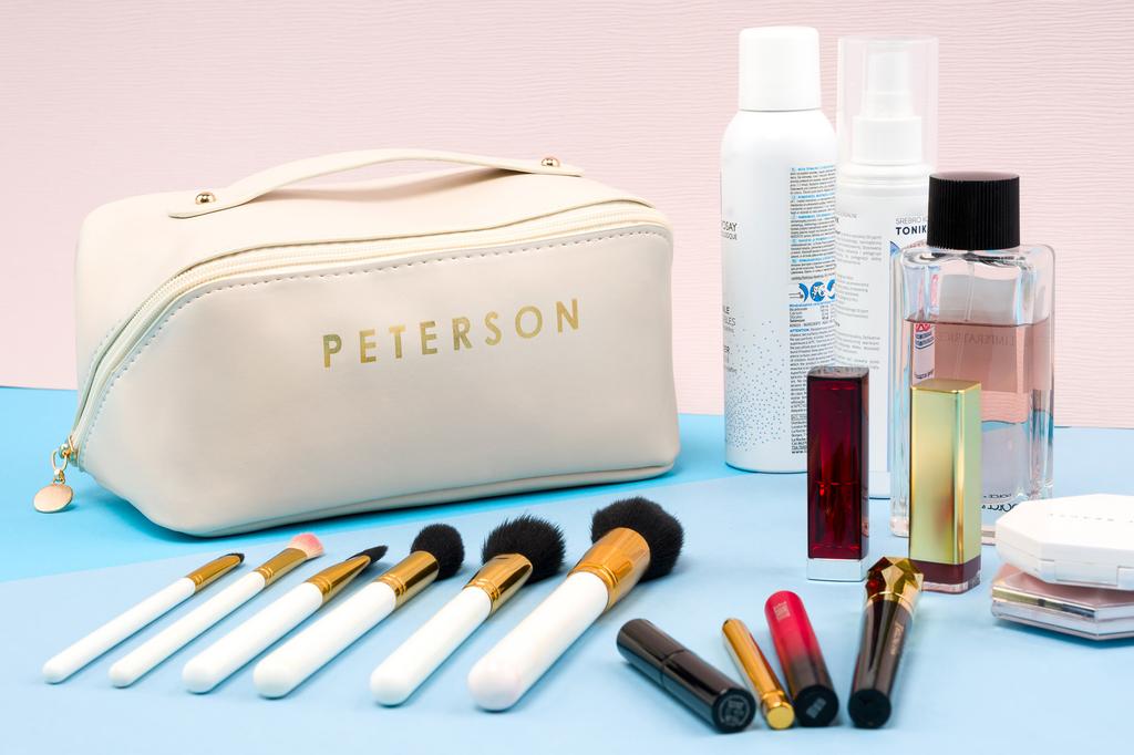 Large, travel cosmetic bag for women made of eco-leather - Peterson