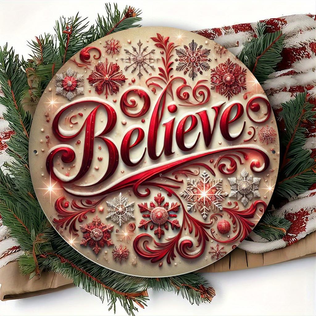 Believe" 2D Metal Sign with Christmas Print Design 7.8X7.8 inches (20X20 cm) Perfect for man cave garage and outdoor decoration
