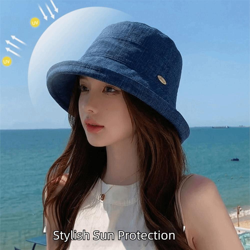 Wide Brim Summer Sun Hat Rolled Edge Basin Hat Portable Women Fisherman Hat  Ladies