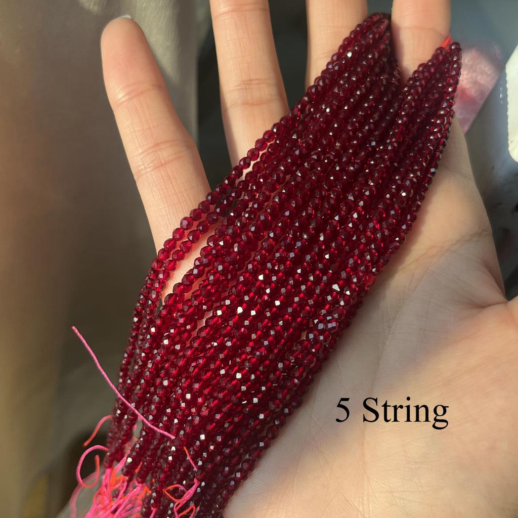 5String, Facet Natural Stone Spinel Beads, Fashion Wine Red Loose Spacer Beads, 2mm, 3mm for DIY Necklace, Bracelet, Anklet Accessories Crafts 38cm