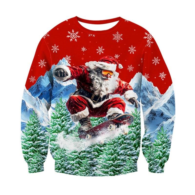Xmas Christmas Sweater For Men Women Long Sleeve Funny Ugly Santa Claus Playing Hockey Jumpers Party Pullover Sweatshirt