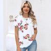 Sommer O-hals Hvit Kortermet Dame Rund Hals Blomsterprint Casual Mote Løs T-skjorte Topper