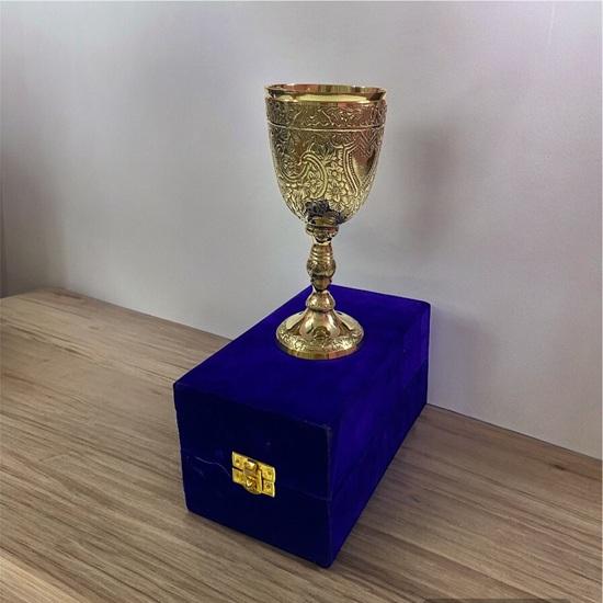 Embossed Brass Chalice Goblet, 15.24 Cm Medieval Wine Cup with Velvet Box, Weddin, Anniversary, Birthday, Christmas Gift